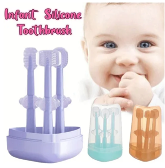 Baby Soft Bristle Toothbrush + Silicone Tongue Cleaner + U-Shaped Brush 0-18 Months 3 pcs set with Box